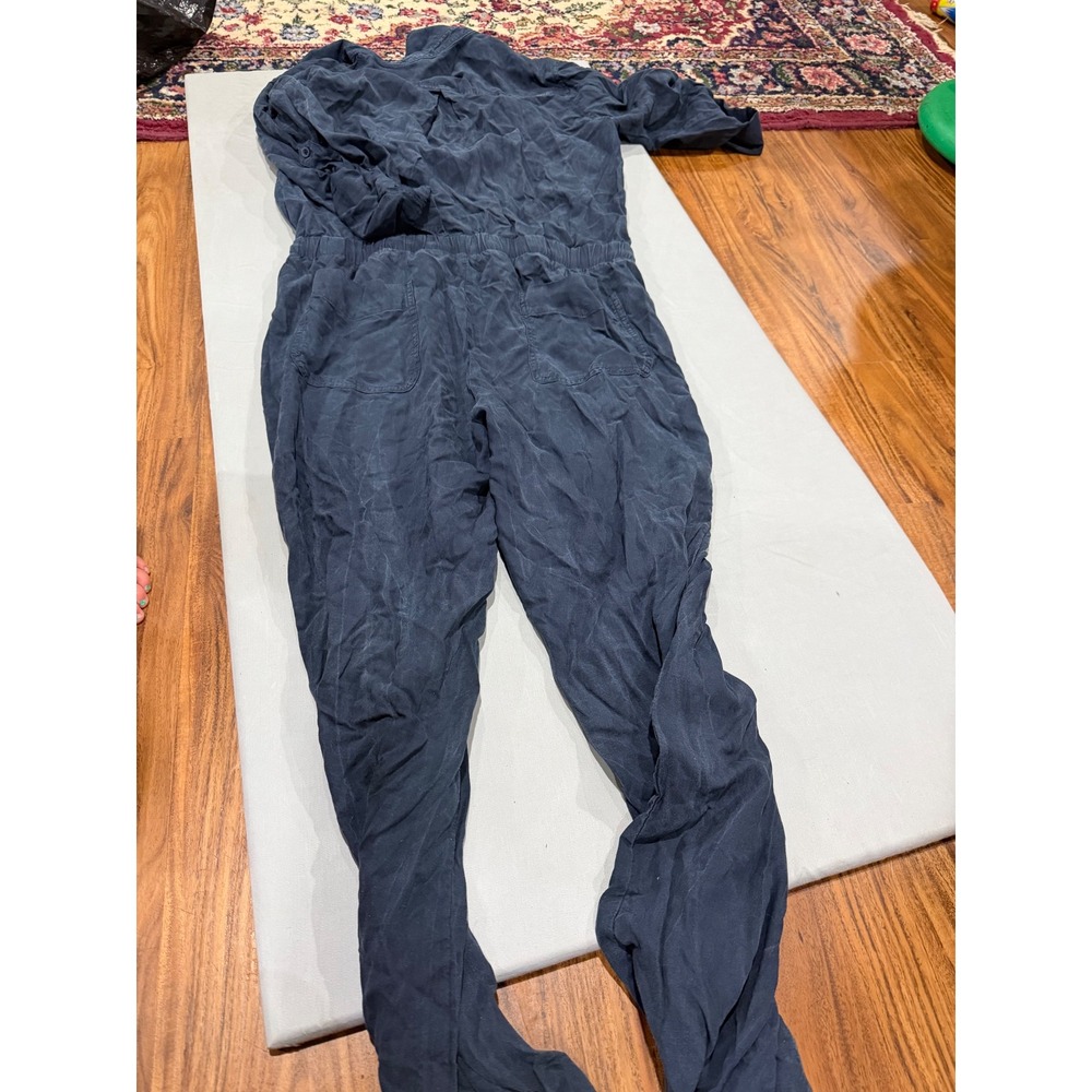 Utility Womens Bella Dahl Long Sleeve Button Front Jumpsuit M Navy Blue